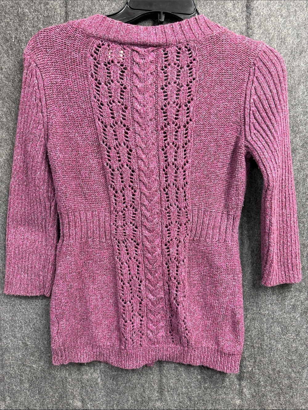 DKNY Rose-Purple Floral Cable V-Neck Sweater - Picture 3 of 6